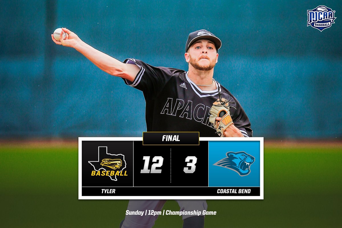 TJCBaseball's tweet photo. Apaches take game 2. Winner take all game set for tomorrow at 12pm! #packMCF #feathersup https://t.co/lF8XVI6V9S