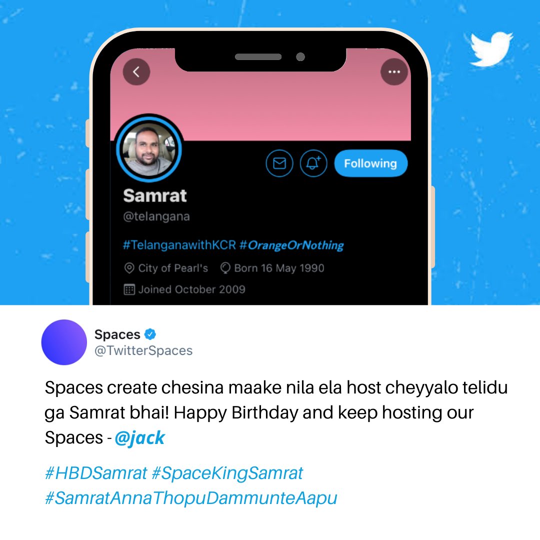 amruth03's tweet photo. Happy Birthday @teIangana bhai! Have a blast and keep in good health 🎉

#HBDSamrat #SpaceKingSamrat https://t.co/r9nFiae1Bs