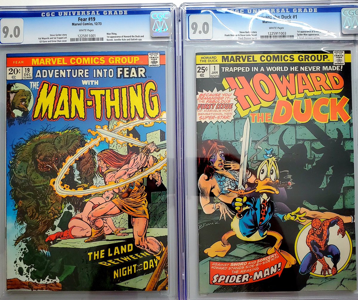 CatPlissken's tweet photo. 1st appearance of Howard the Duck and Howard the Duck no. 1. #comics #comicbooks #marvel #CGC #graded #howardtheduck #manthing #adventureintofear #1stappearance https://t.co/56aNv3Hgbz