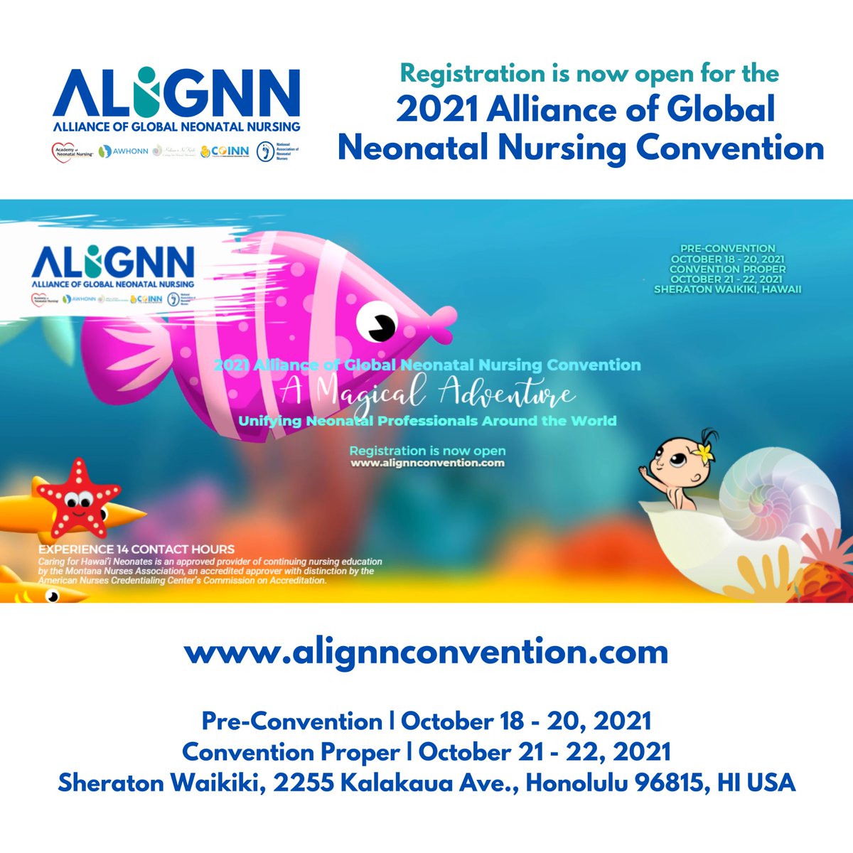alignnhawaii's tweet photo. Aloha! See you all in Hawai'i! 🌺

2021 Alliance of Global Neonatal Nursing Convention
Registration is now open.
Visit https://t.co/90T0pbj7OA for more details.

#ALIGNN #AllianceofGlobalNeonatalNursing
#neonatalnursing #continuingeducation #nursingconvention
#Honolulu #Hawaii https://t.co/Fe0ggjFV2u