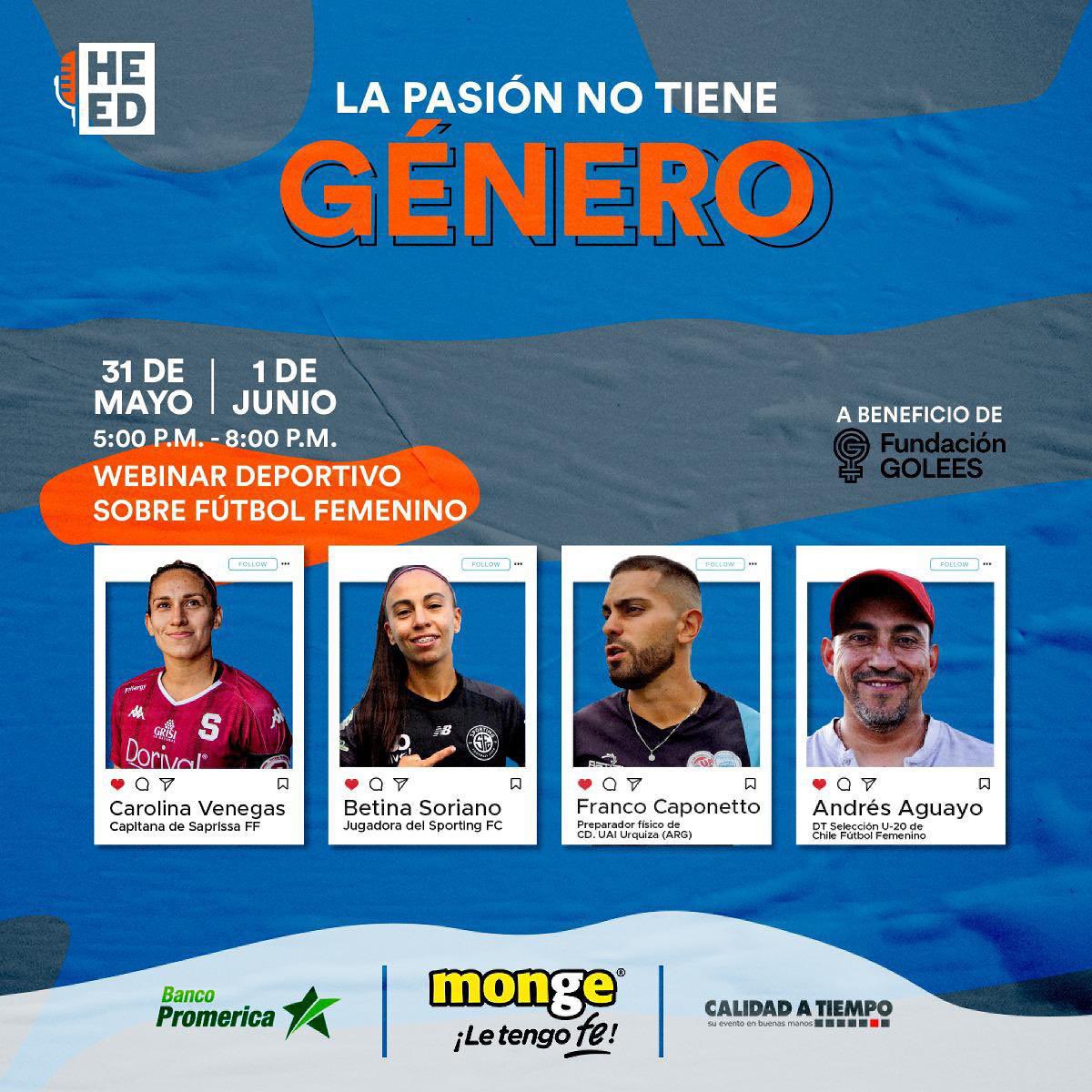 ¿Querés saber más sobre la actualidad del #FutbolFemenino?  

Sé parte de nuestro primer webinar #LaPasionNoTieneGenero

⚽️Entérate de todos los detalles aqui: hoyeneldeportecr.com/webinar/