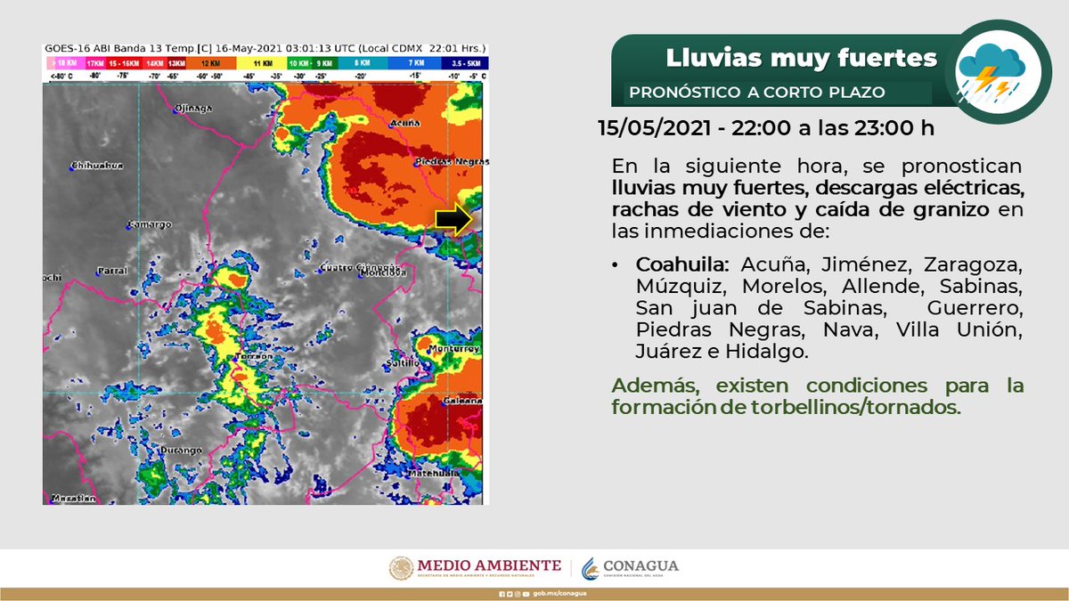Se pronostican #Lluvias muy fuertes con condiciones para la formación de #Torbellinos o #Tornados en el norte y noreste del estado de #Coahuila  

¡Entérate en el siguiente gráfico! 👇⛈️