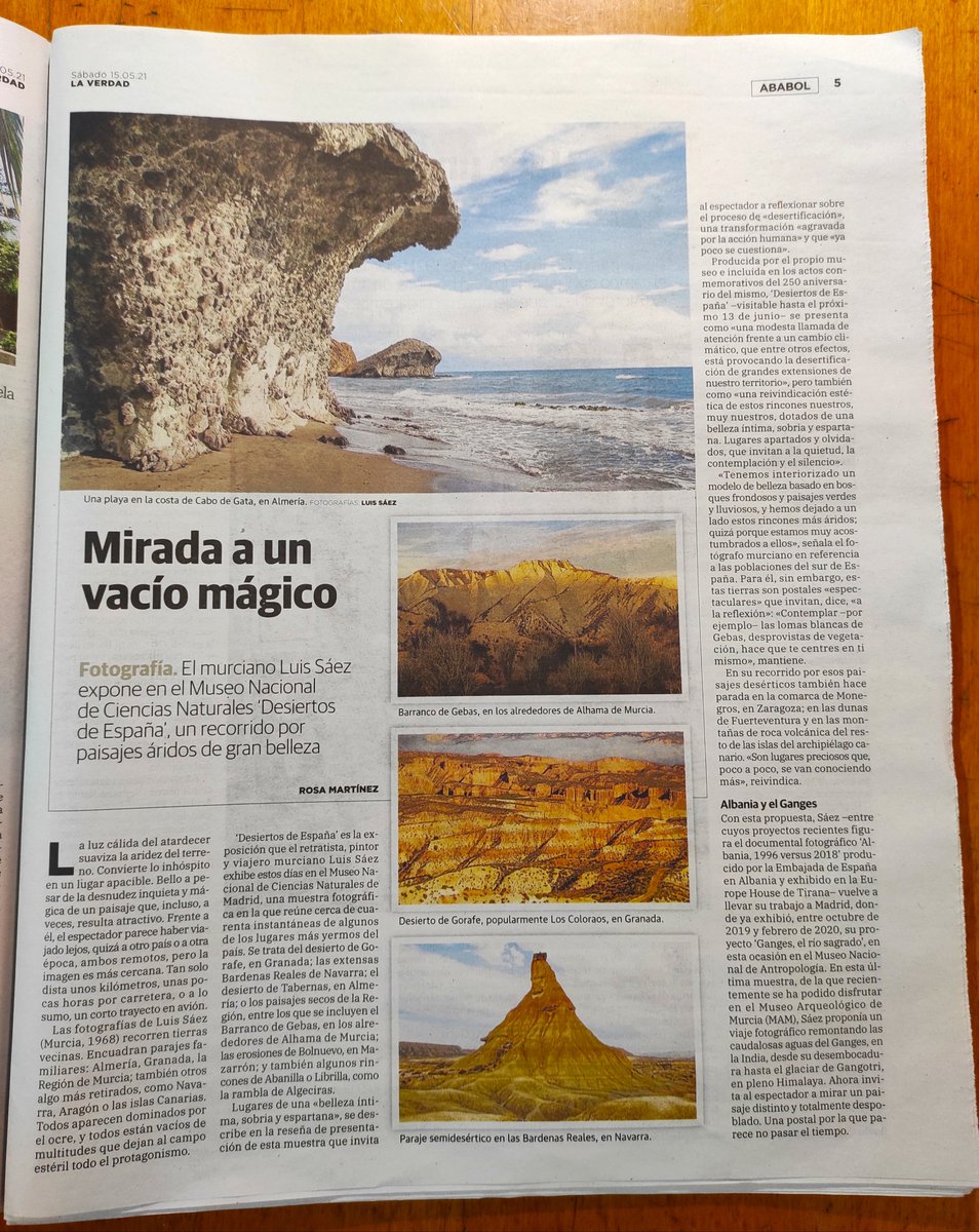 luissaezgomez's tweet photo. Estamos en la verdad del sábado 15 mayo.
Gracias a Rosa Martínez por su precioso artículo.

#exposiciones #fotografia #LaVerdad #Murcia #RegiondeMurcia #madrid #desierto #landscape #paisaje #landscapephotography #deserts #exhibition #NaturePhotography #nature撮影会 #naturelovers https://t.co/tmH4uGd8y3