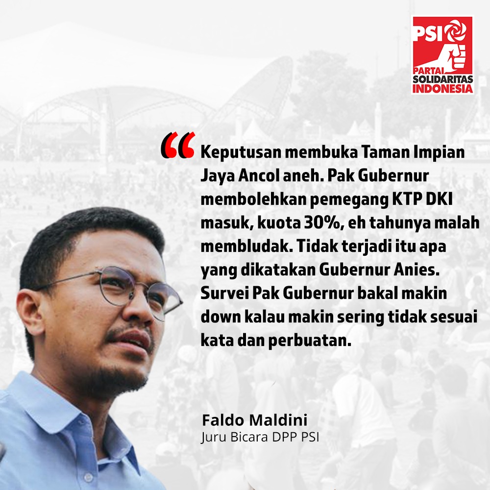 psi_id's tweet photo. "Pak Gubernur membolehkan pemegang KTP DKI masuk, kuota 30%, eh tahunya malah membludak... Survei Pak Gubernur bakal makin down kalau makin sering tidak sesuai kata dan perbuatan."

https://t.co/mJYM5bHFLJ https://t.co/TeQpjujBap