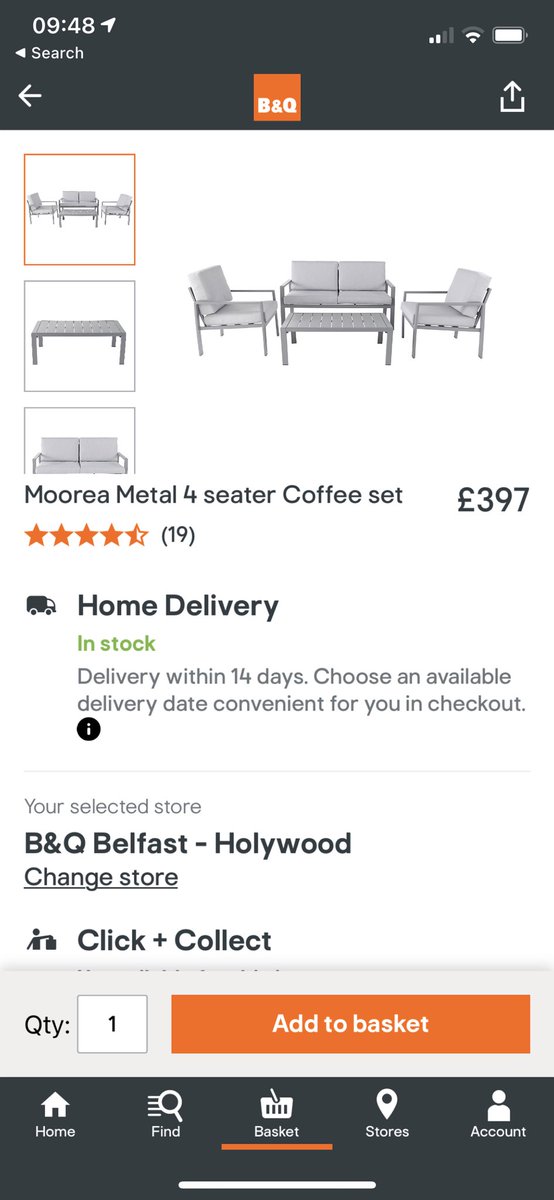 Acsheepy's tweet photo. @BandQ @bandq_help constantly says in stock under home delivery (fe hours) but then get the message 0 available at checkout! Please help! https://t.co/GMCftKpUFe
