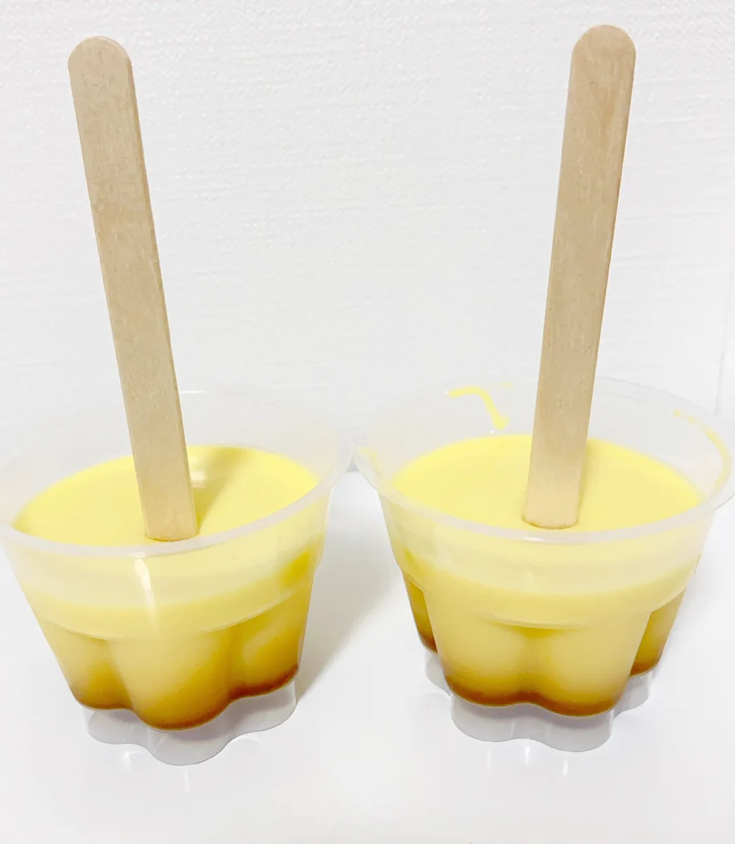 プッチンプリンに木製スティックを刺して凍らせると？絶品アイスに早変わり！