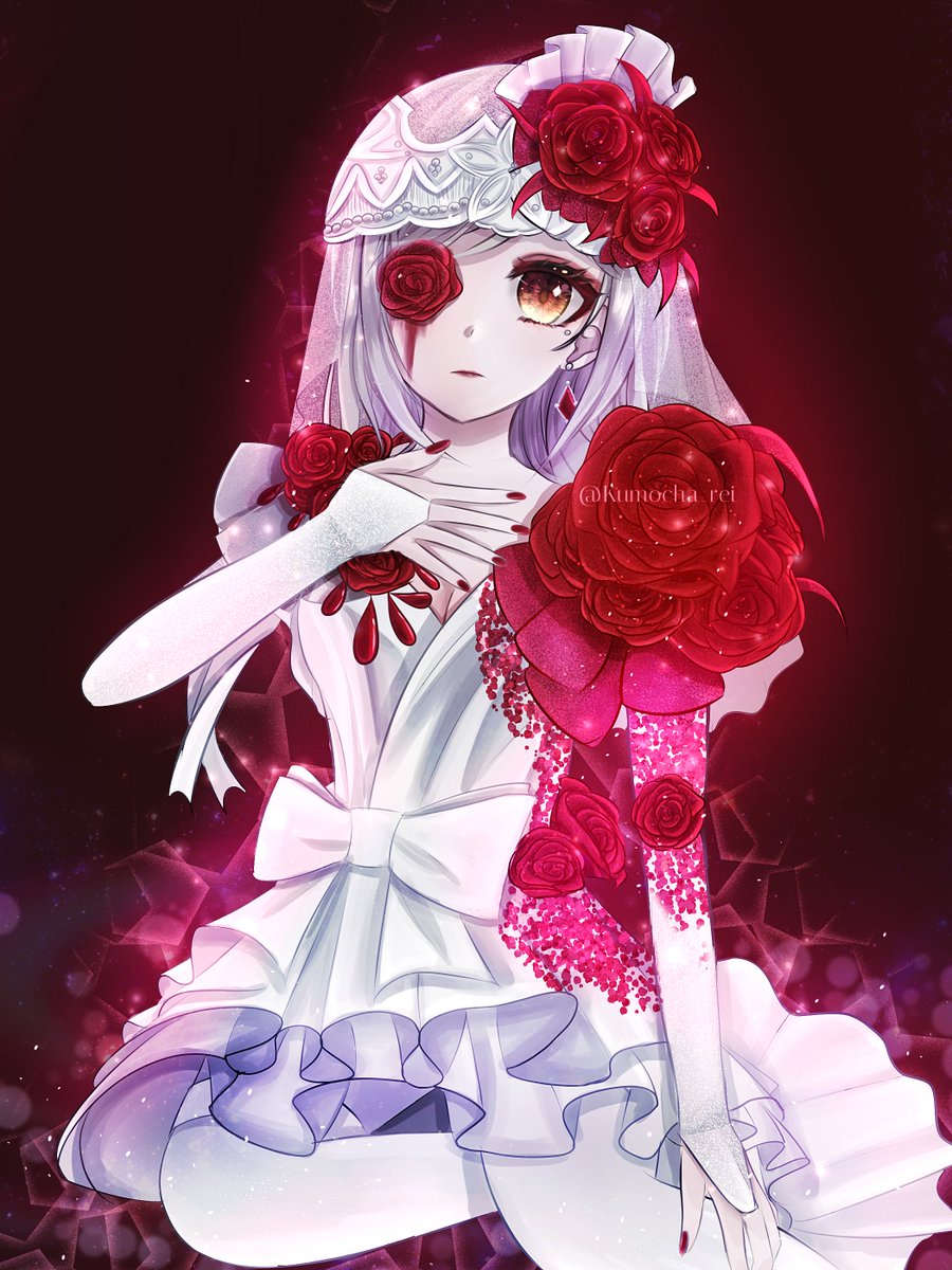 ◇薔薇のドレス◇手描きイラスト 純白ドレスにかかる紅薔薇 #第五人格イラスト