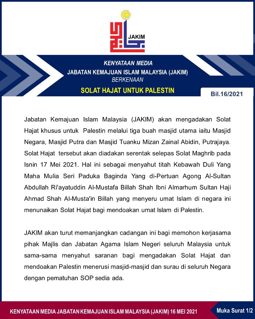 Jakim On Twitter Kenyataan Media Jakim Berkenaan Solat Hajat Untuk Palestin Https T Co Z46vgl1zei Https T Co Jopocgukts Twitter