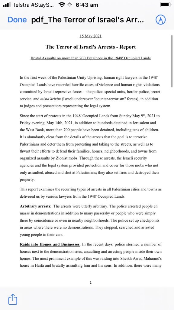 Lana_Tatour's tweet photo. This report, The Terror of Israel’s arrests, has been written by ‘48 Palestinian activists on the ground. Between Sunday and Friday, more than 700 4’8 Palestinians were arrested, including tens of minors. Arrests are designed to terrorise and deter Palestinians from protesting.1/ https://t.co/xPr0axVpdf