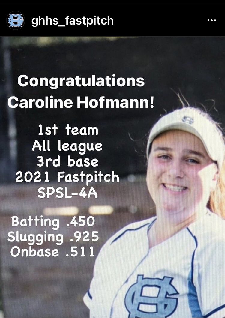 Congratulations Caroline Hofmann! 1st Team All League 2021 Fastpitch SPSL-4A