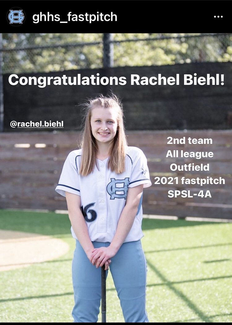 Congratulations Rachel Biehl! 2nd Team All League 2021 Fastpitch SPSL-4A