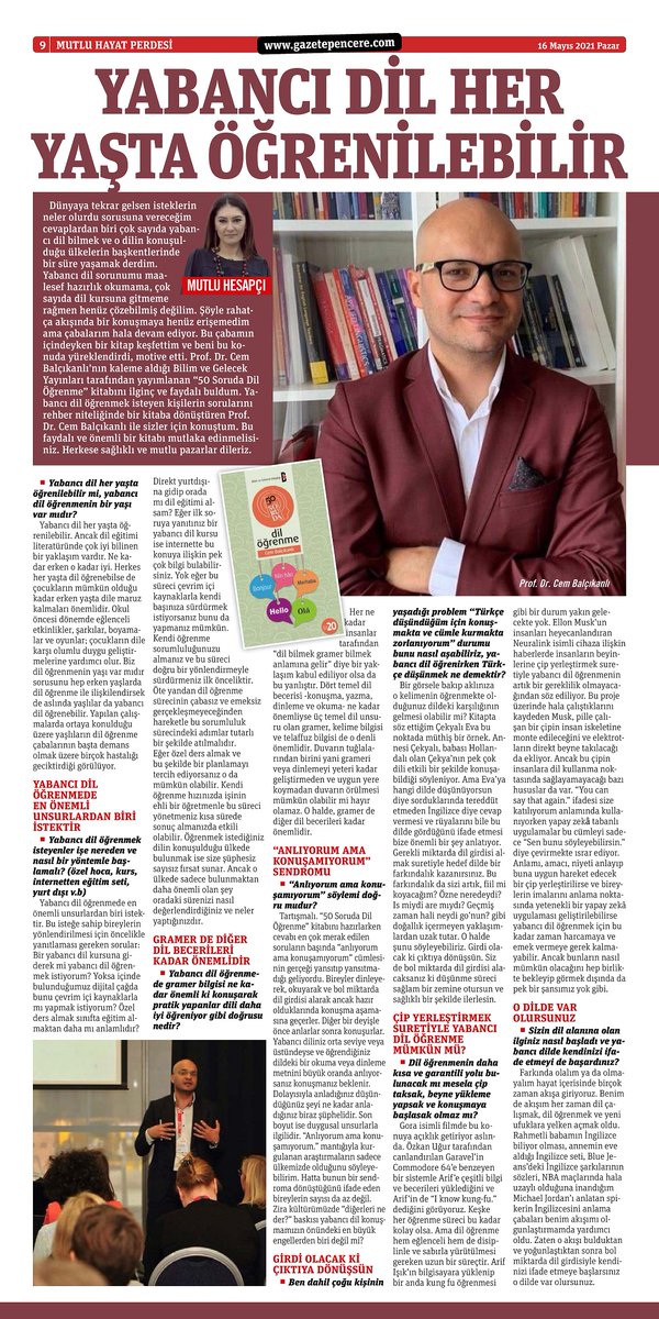 Gazete Pencere (@gazetepencere) on Twitter photo "Yabancı dil her yaşta öğrenilebilir"
Mutlu Hesapçı'nın, Prof. Dr. Cem Balçıkanlı ile yaptığı röportaj bugün Gazete Pencere'de.
(Abone olmak için gazetepencere.com) #GazetePencere #yabancıdil <a href="/mutluhesapci/">mutlu hesapçı</a> @cembalcikanli "Yabancı dil her yaşta öğrenilebilir"
Mutlu Hesapçı'nın, Prof. Dr. Cem Balçıkanlı ile yaptığı röportaj bugün Gazete Pencere'de.
(Abone olmak için gazetepencere.com) #GazetePencere #yabancıdil <a href="/mutluhesapci/">mutlu hesapçı</a> @cembalcikanli