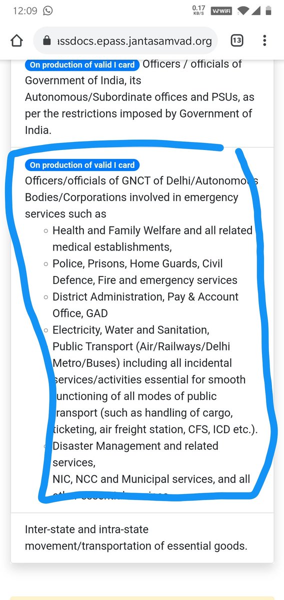 <a href="/Devendrasbhador/">Devendra Singh Bhadoria</a> <a href="/Delhicustoms/">Delhi Customs</a> <a href="/dcptsr/">DCP TRAFFIC SOUTHERN RANGE,DELHI</a> <a href="/dcptrafficouter/">Ajit</a> <a href="/CPDelhi/">CP Delhi #DilKiPolice</a> <a href="/cbic_india/">CBIC</a> As per link epassdocs.epass.jantasamvad.org/epass/applicat… which says movement pass in not required as per #DDMA order #381 for people working for air freight stations CFS, ICD etc. Seems blocking CB's from discharging our duties in the interest of public for essential supplies.