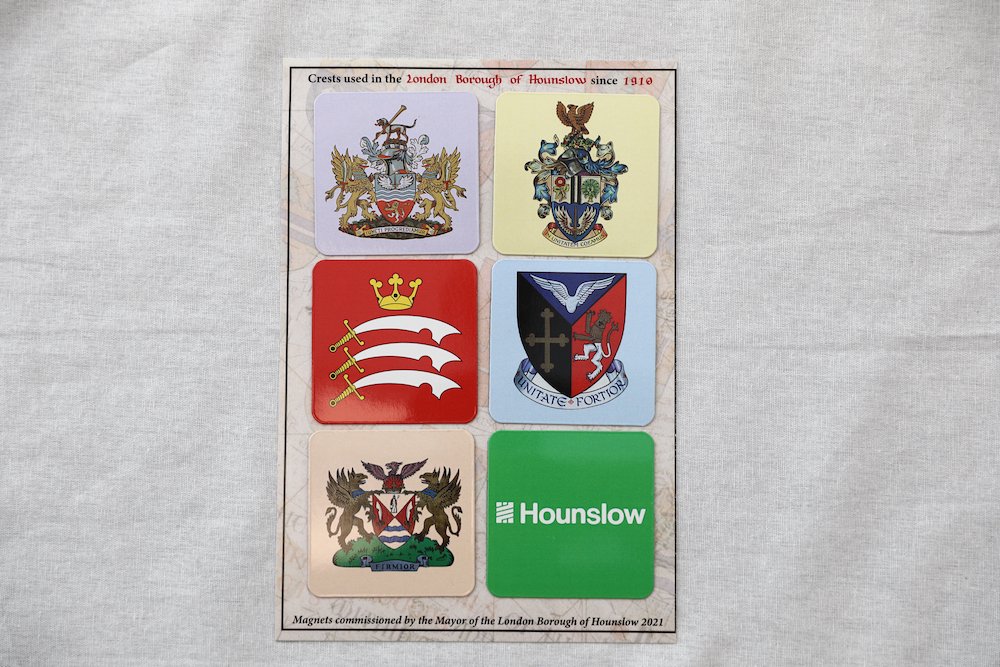 tonylouki's tweet photo. Commemorating #MiddlesexDay by announcing sets of magnets and coasters depicting of current and pre 1965 arms of @LBofHounslow. Commissioned by the #55thMayor and can be ordered from one of his sponsored charities via community@ourbarn.org.uk https://t.co/GJW00pwjPp