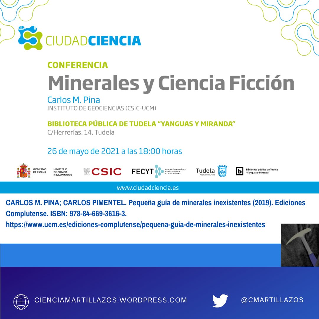 CMartillazos's tweet photo. Os esperamos !
#geologia
#mineralesinexistentes 
#geologiaficcion 
@CSIC 
@Doclomieu 
#tudela https://t.co/B1FjEqgyFJ