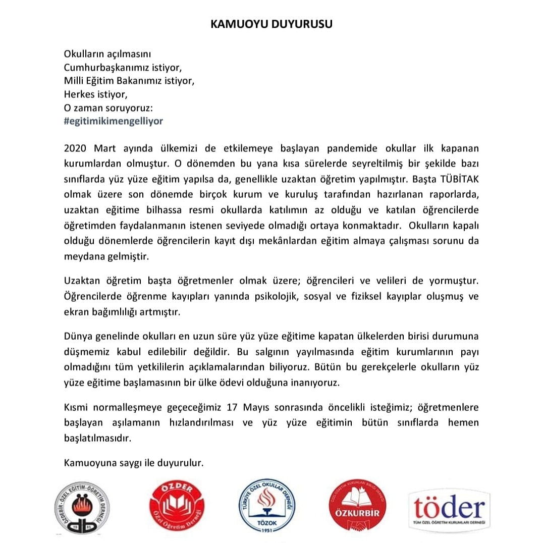 ozkurbir's tweet photo. Kamuoyu Duyurusu

#egitimikimengelliyor https://t.co/YOFu5Wq48J