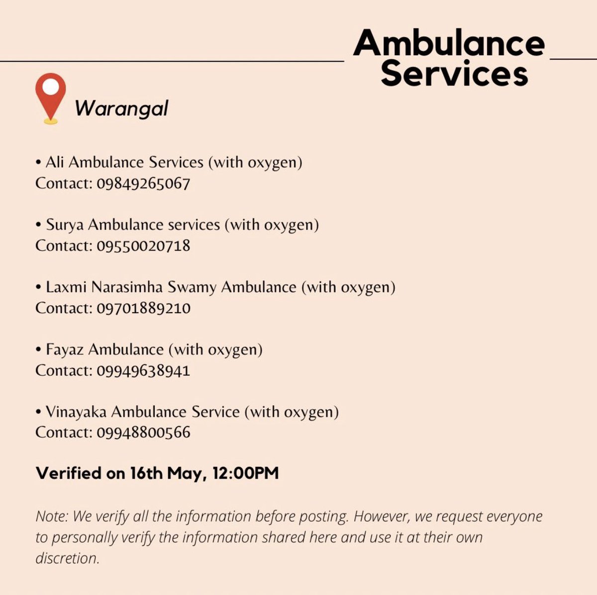 maashree's tweet photo. Warangal- Ambulance available in #Warangal #Telangana #Ambulance #Oxygen #Maashree #SaveEveryLife https://t.co/z29JEXVAe2