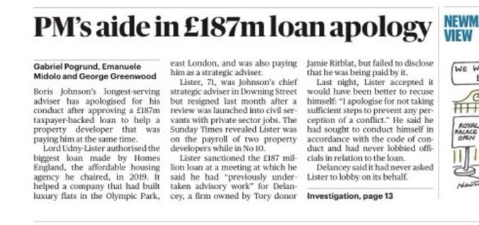 DavidLammy's tweet photo. Boris Johnson’s longest serving adviser Eddie Lister approved a £187 million taxpayer-backed loan to a company that was paying him at the same time.

The sleazy, grubby, double-dealing @Conservatives have rotten government to its core. https://t.co/PlHpyBtYh9