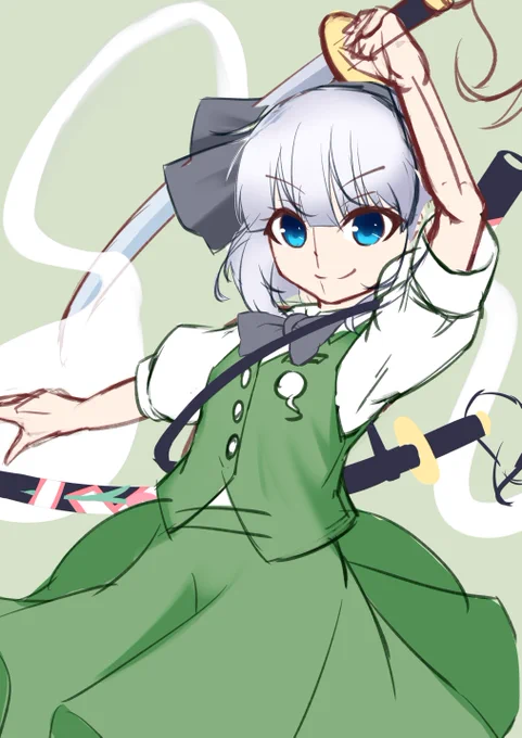 デフォルト衣装の妖夢ちゃん描いてるカラーラフあげます 
