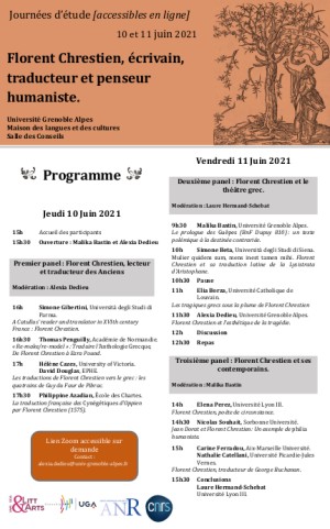 anr_ithac's tweet photo. 📌"#FlorentChrestien, a Humanist Writer, Translator and Thinker"
📌10th-11th June 2021, University of Grenoble
📌Detailed program and inscriptions : https://t.co/J3IUmEPuf0
#Classics #ClassicalReception #ClassicalTradition #RenaissanceHumanism
@LittArts @hisoma_umr @MalikaBastin https://t.co/xTiJ2V5JtR