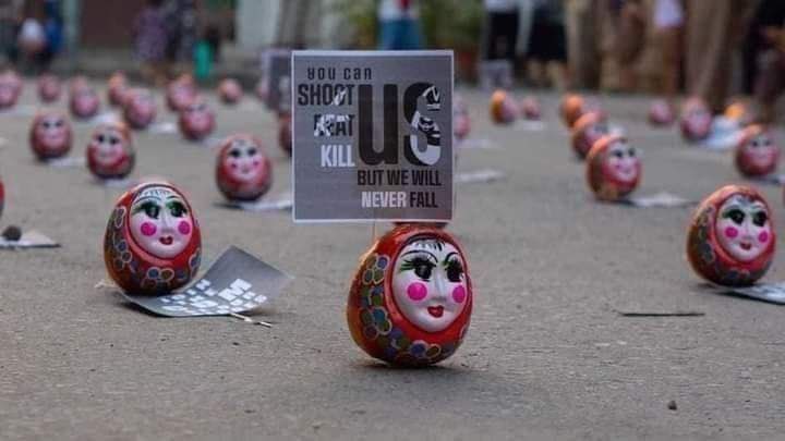 KhinAin's tweet photo. Ahlone Pyittinehtaung strike was held this morning with the meaning of if one fallen, another will up again. #WhatsHappeningInMyanmar  #May16Coup #HumansAreNotShields https://t.co/1GWIzBR2Ut