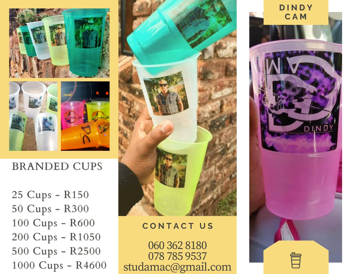 Stu_Morwe's tweet photo. We do Branded Cups using your own image.
Can be used at home /schools/events/ businesses/parties/weddings/churches/to name a few
Can buy yourself a bundle &amp; sell them with your own price.

Orders LESS THAN 25
MOQ - 5 cups
Each cup - R7

📳 - 060 362 8180
Please retweet. 🙏🙏 https://t.co/hlRqdsMlIh