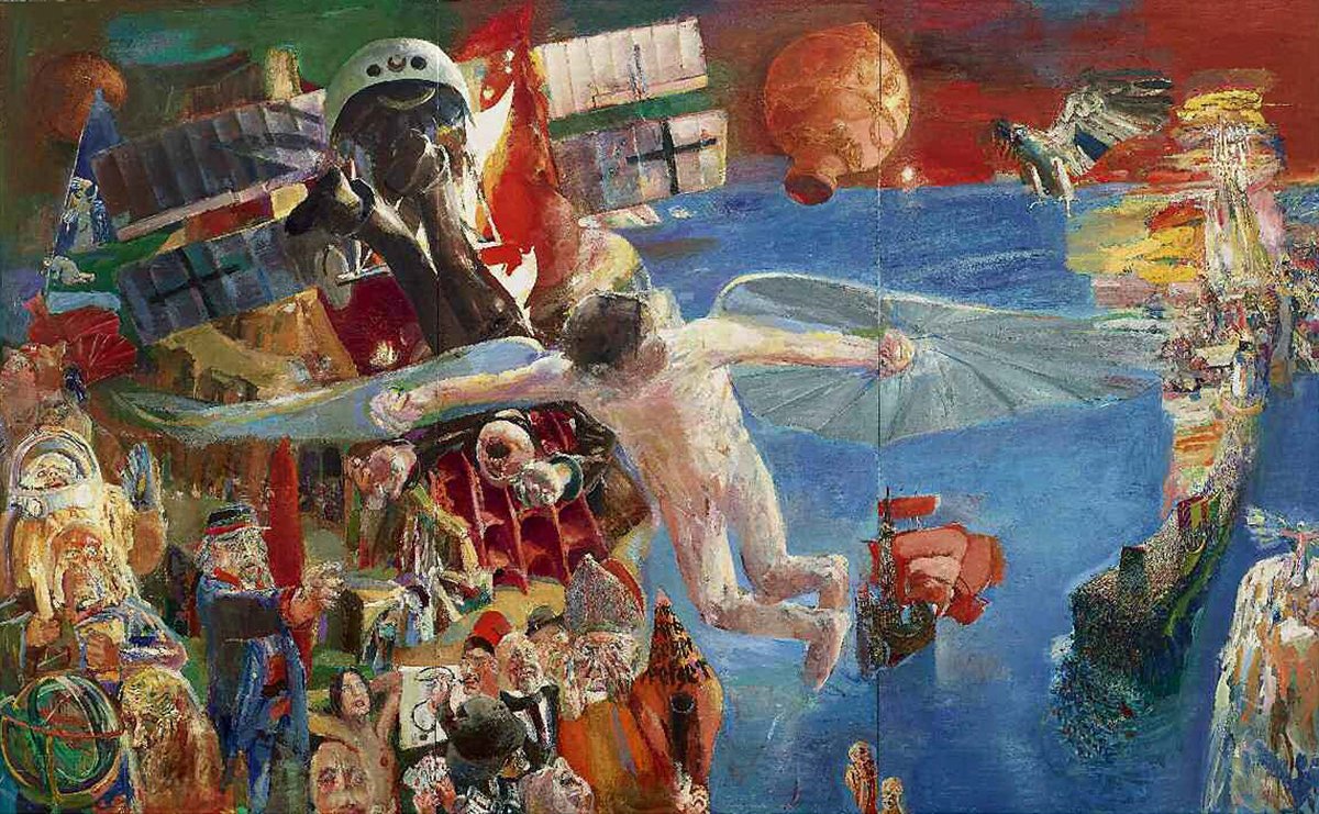 cosentno's tweet photo. Bernhard Heisig, "İkarus" 1975, 280x540cm. Bir başka alegori ustası, DDR sanatçısı, https://t.co/PGOaXT271H