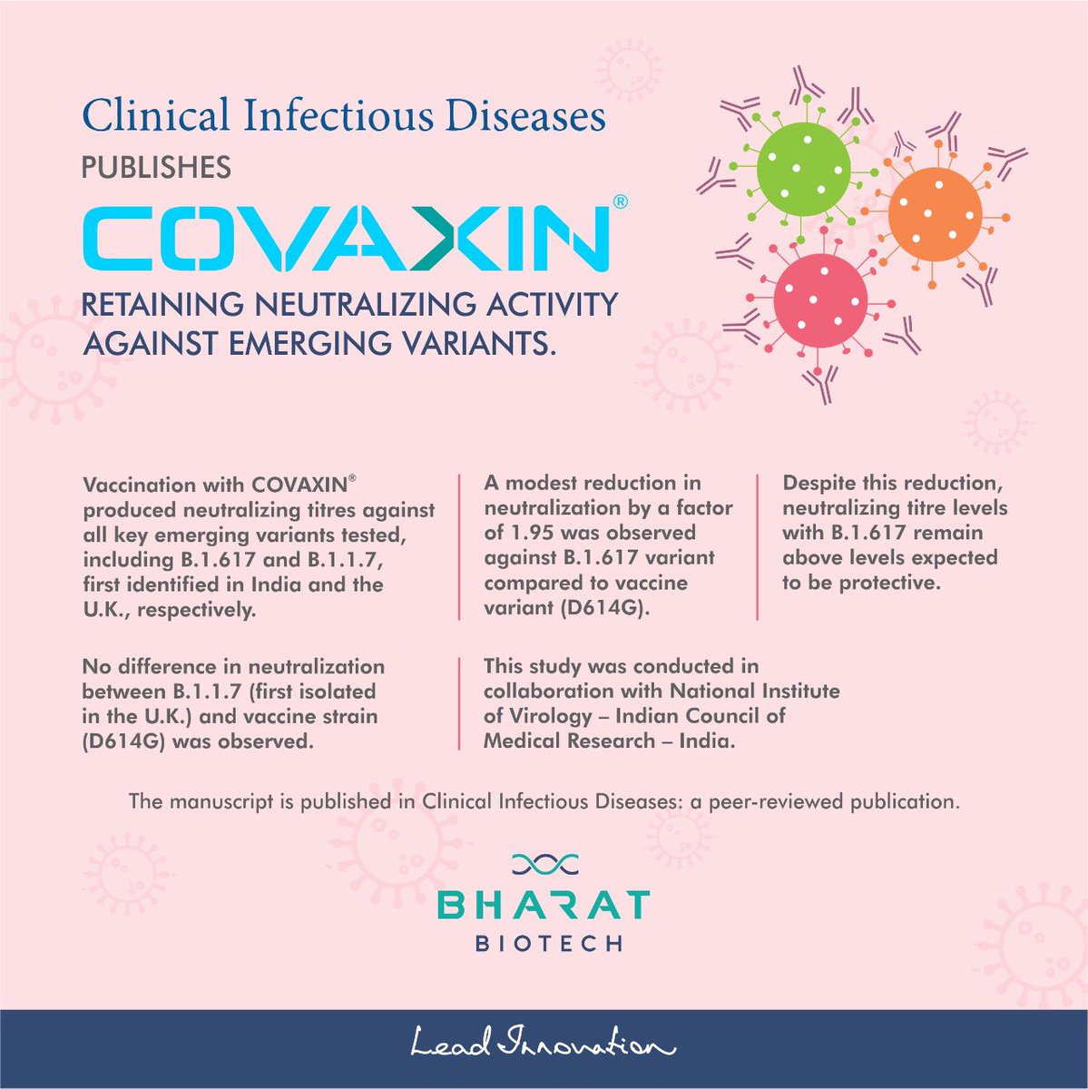 SuchitraElla's tweet photo. Link to article published in CID - Oxford University Press. 
COVAXIN neutralising emerging variants. https://t.co/ZholzoDD7F https://t.co/ksiNL1kLXq