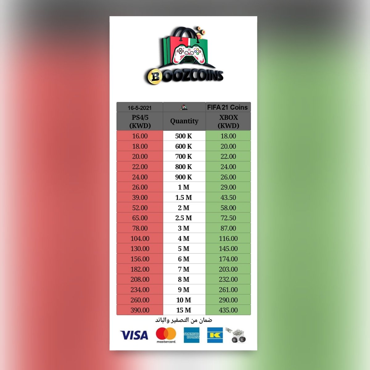 BoozCoins's tweet photo. أسعار اليوم 🔥

الطلب عن طريق الوتس اب 🤝 https://t.co/pJXjP1BNsu

#BoozCoins #fifa_coins #COINS2021 #fifa21 #fifa2021 #fut21 #فيفا21 #فيفا_كوينز #كوينز_فيفا #فيفا #متجر_بوز #fifacoins https://t.co/dYVmzDDXAC