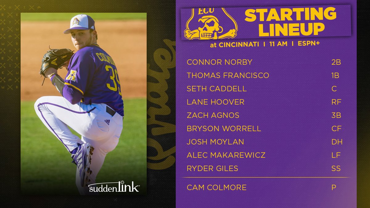ECUBaseball's tweet image. #PirteNation - here is today's starting lineup. First pitch is set for 11 a.m. (ET).