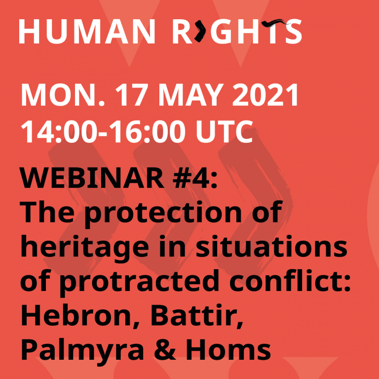 ALSO TOMORROW:

Webinar #4 from our April #2021debate theme of #HumanRights.

This session will discuss "The Protection of Heritage in Situations of Protracted Conflict", looking specifically at Hebron, Battir, Palmyra, and Homs.

ourworldheritage.org/hr_events/

#OurWorldHeritage