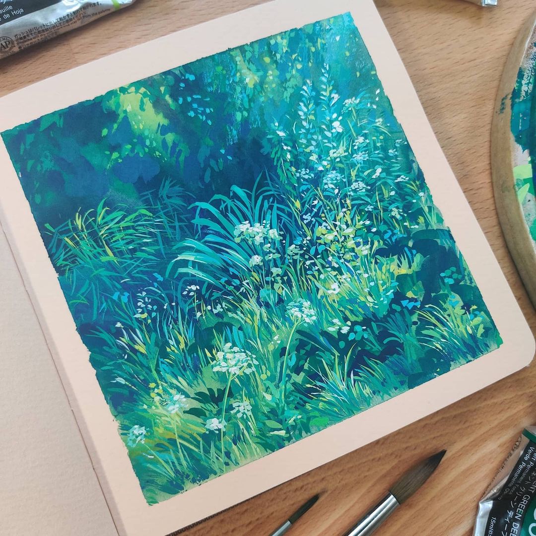 maddybellwoar's tweet image. Two of my favorite pages in the sketchbook so far 🌿💙✨