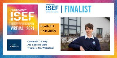 SciFest4STEM's tweet image. Register for Regeneron ISEF 2021 at societyforscience.org/isef/ and visit Caoimhín O&apos;Leary&apos;s project booth - ENBM059 - Patients&apos; Exercise Image Analysis projectboard.world/isef/project/e… #makeprojects @scienceirel @ArdscoilNaMara @JctScience @CalmastWIT #RegeneronISEF @Society4Science #scifest