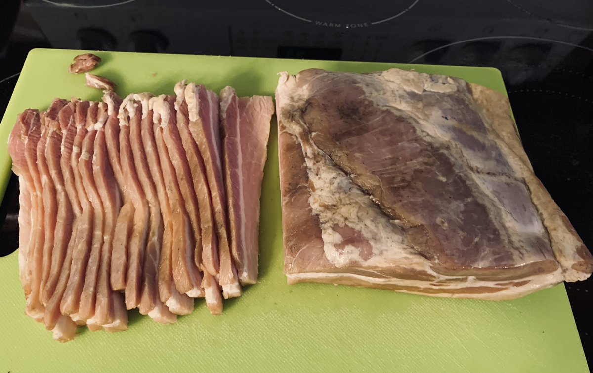 BouletHubs's tweet photo. Ummm. Do I slice the whole thing or save some for the long weekend? #ThickBacon https://t.co/tZlroTQoNI