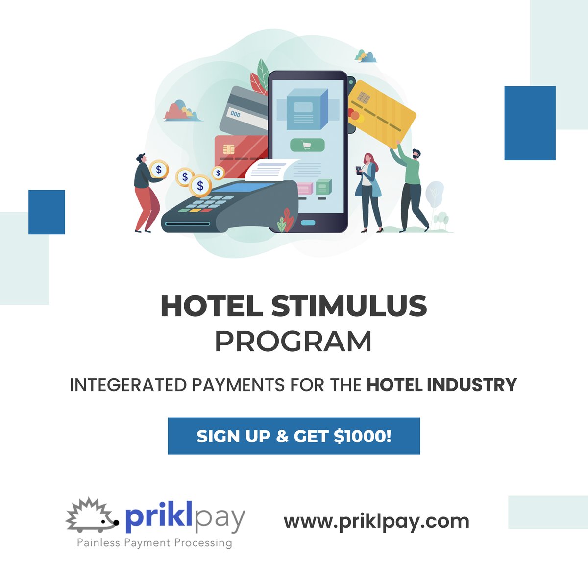 HOTEL STIMULUS PROGRAM!
With PRIKL PAY solution, you have one provider for all your payment needs, saving time and money.

Sign Up &amp; Get $1000!

Learn More: zcu.io/WlRM
Call Us: (888) 281-0088

#businessowner
#hotel
#stimulus
#restaurant
#MG52