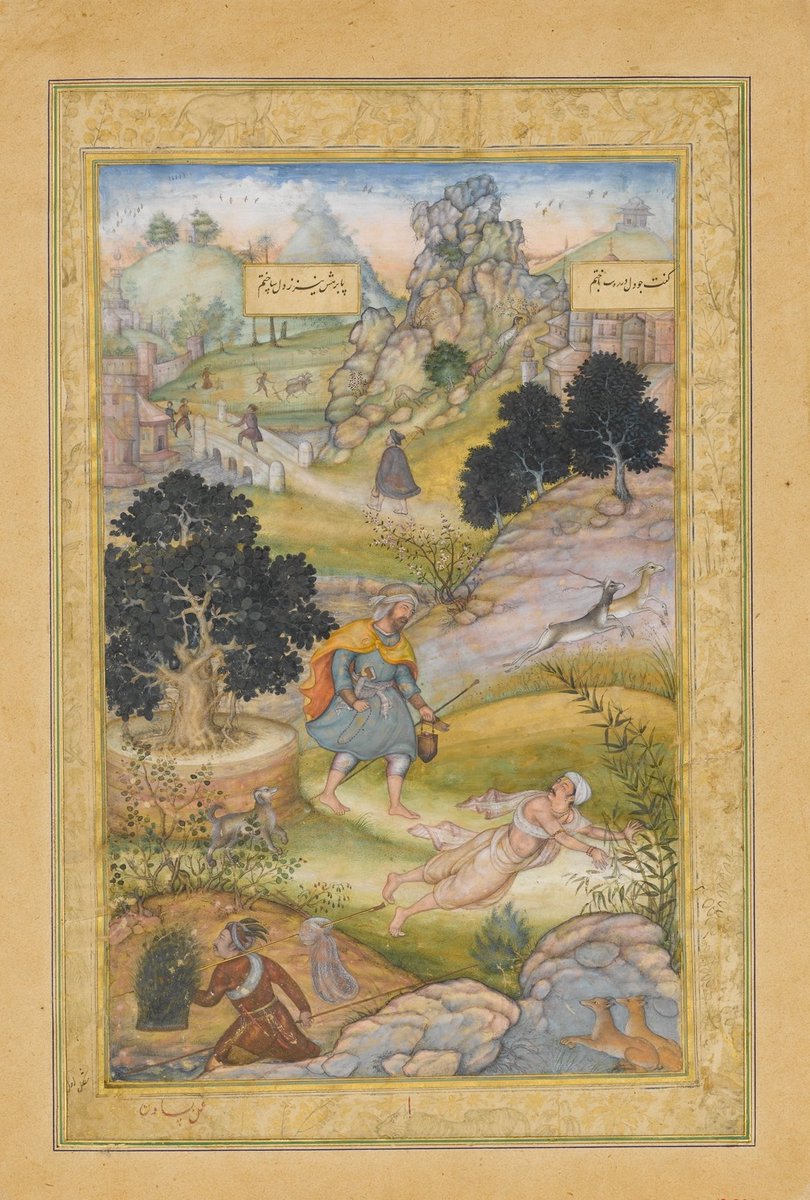 'As a Mark of Respect, a Muslim Pilgrim on way to #Mecca Removes his Shoes on Seeing a Hindu Pilgrim Inching his way to Temple'
#InternationalDayofLivingTogetherInPeace
1597 AD, #Khamsa of #AmirKhusraw by artist #Basawan, now @metmuseum.
@Peachtreespeaks @DalrympleWill @iamrana