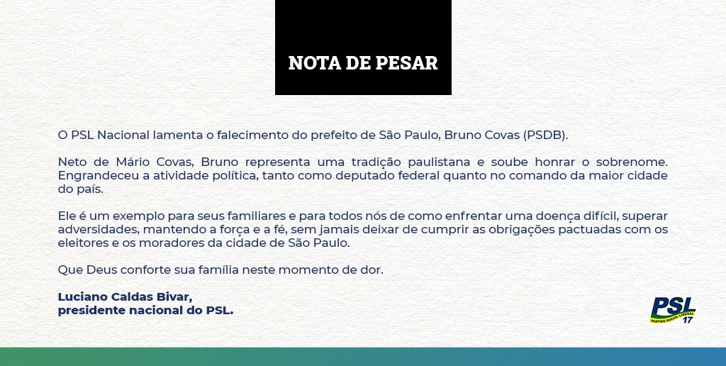 Nota de pesar: prefeito Bruno psl.org.br/2021/05/16/not…