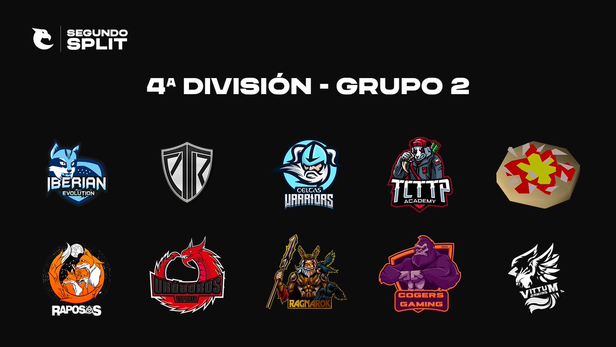 Increíble combinación la que tenemos en el Grupo 2 de 4ª División👀

<a href="/Iberian_Evo/">Iberian Evolution</a> 
<a href="/PriorityEC/">PRIORITY ESPORTS</a> 
<a href="/CeltasW/">CeltasWarriors</a> 
<a href="/ToCryToThePark2/">ToCryToThePark</a> Academy
<a href="/BonelessPizzaGG/">Boneless Pizza</a> 
<a href="/rapososgaming/">Rapos@s Gaming</a> 
<a href="/UroborosEsports/">Uróboros Esports</a> 
<a href="/RagnarokT1/">Ragnarök</a> 
<a href="/CogersGaming/">CogersGaming</a> 
@VittumGaming