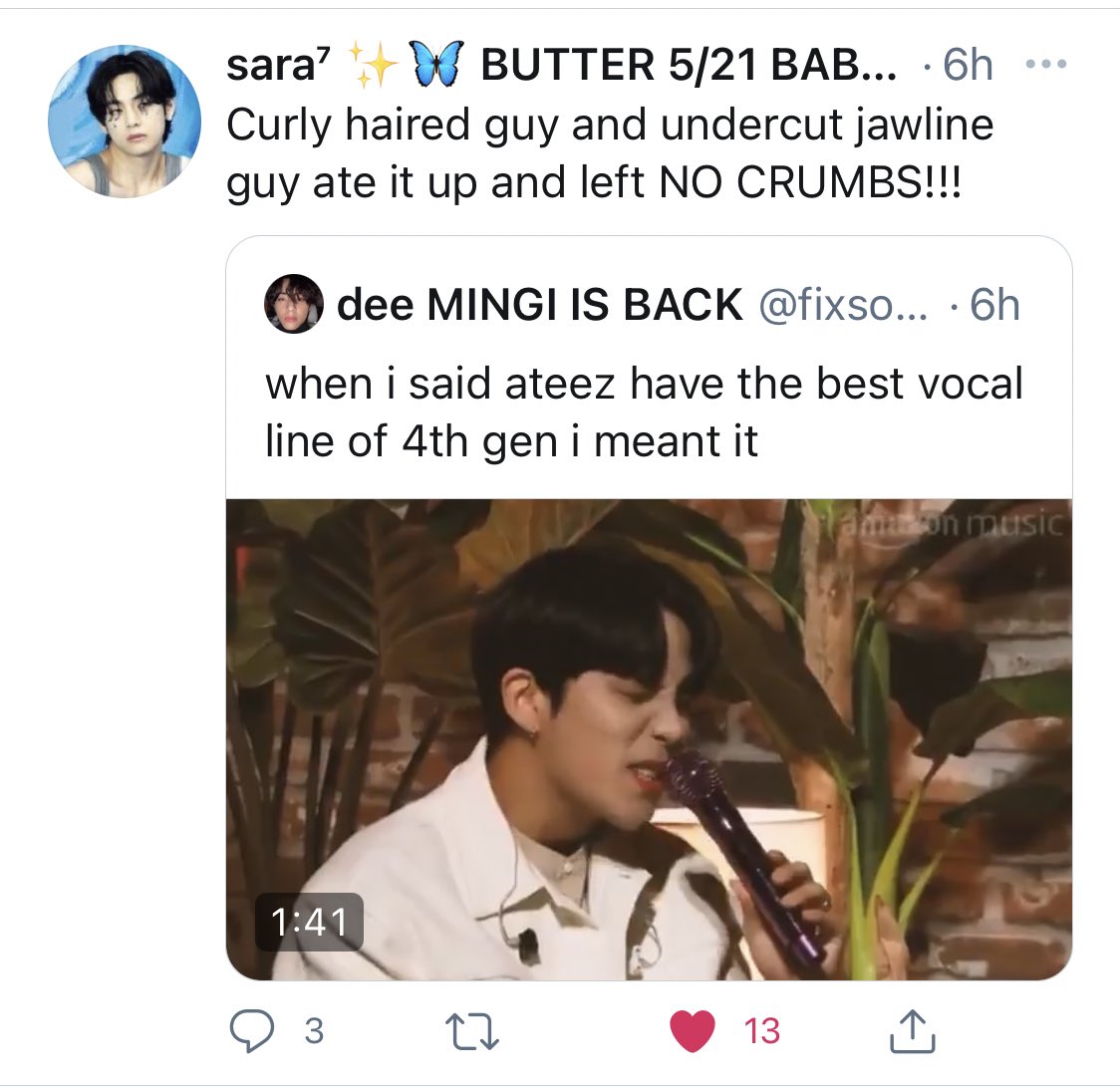azfxon's tweet photo. small thread of the sweet comments i have come across from non atiny on the ‘leave the door open’ cover by ateez <3 https://t.co/vxPTzR5pUm