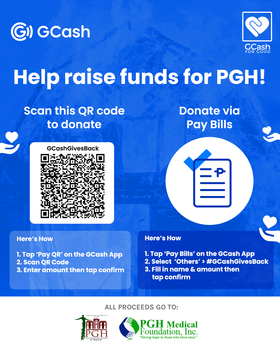 gcashofficial's tweet photo. PGH needs our help. We knock at your generous hearts to extend your donations to aid those affected by the unfortunate fire incident at PGH. With just a tap on your GCash app, you can send help today. #GCashGivesBack #KayaMoGCashMo
https://t.co/9hbMDr6yf8
https://t.co/7TGHvlauyg https://t.co/MpSSiuHIEq