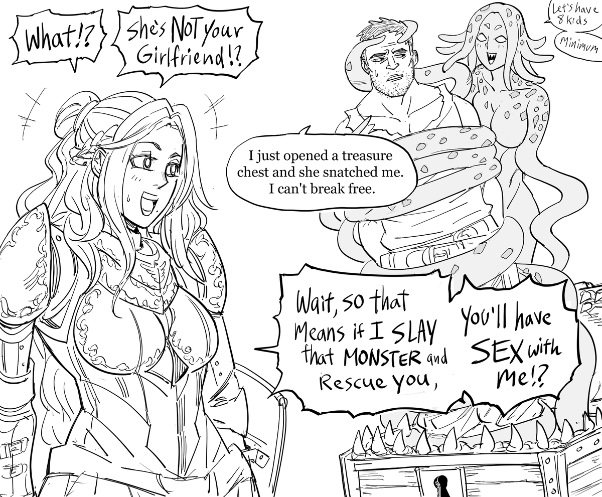 baalbuddy's tweet photo. Patreon request:
Virgin Knight is unhappy that men are dating other fantasy races. https://t.co/gYqqGkdqrT
