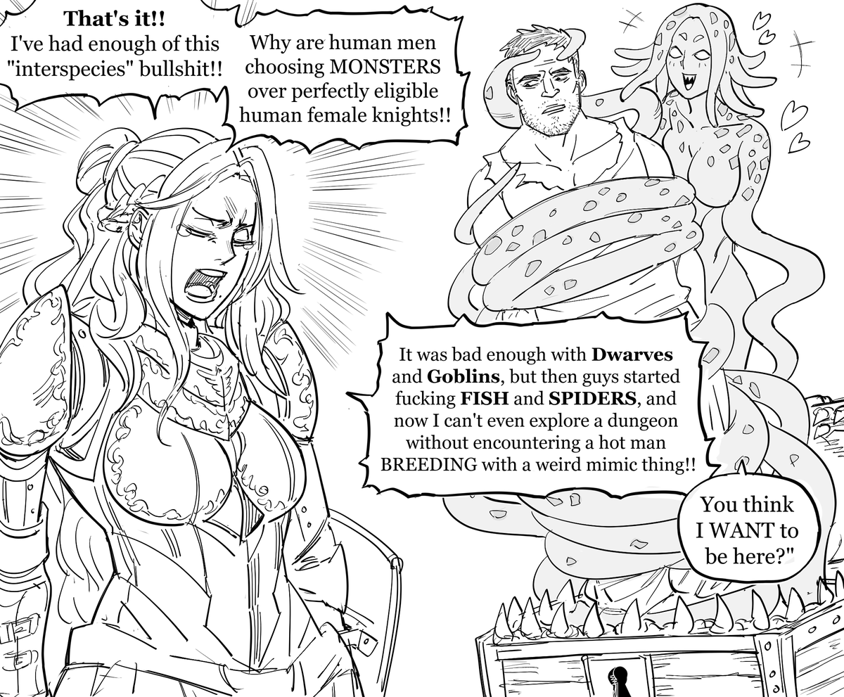 baalbuddy's tweet photo. Patreon request:
Virgin Knight is unhappy that men are dating other fantasy races. https://t.co/gYqqGkdqrT