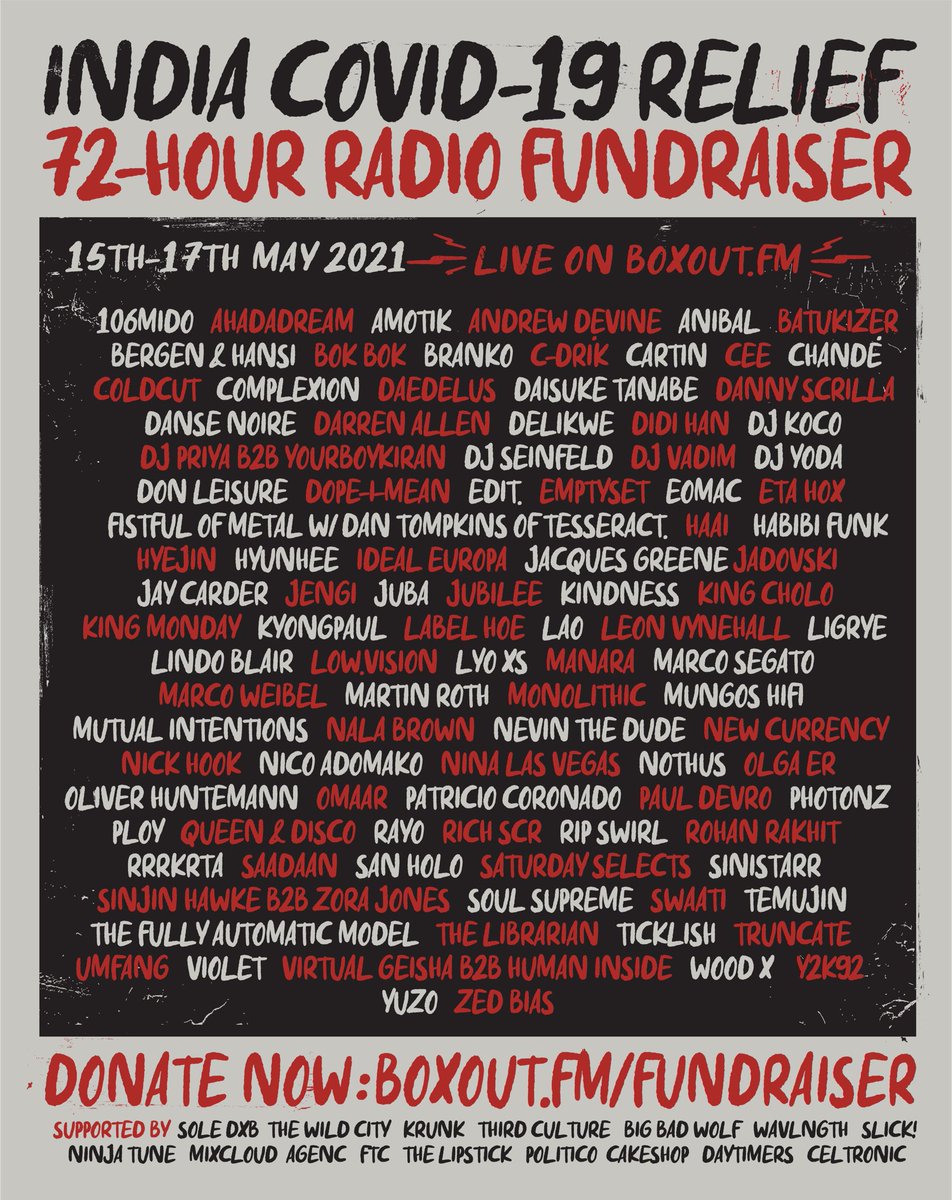 Oliver Huntemann (@oliverhuntemann) on Twitter photo The fundraiser for India is still going on! Head to the link below to support the relief fund 🙏🏼 thank you <a href="/boxoutfm/">BOXOUT.FM 🇮🇳</a> for organising this fundraiser. Every cent counts 💪🏼
boxout.fm/fundraiser The fundraiser for India is still going on! Head to the link below to support the relief fund 🙏🏼 thank you <a href="/boxoutfm/">BOXOUT.FM 🇮🇳</a> for organising this fundraiser. Every cent counts 💪🏼
boxout.fm/fundraiser