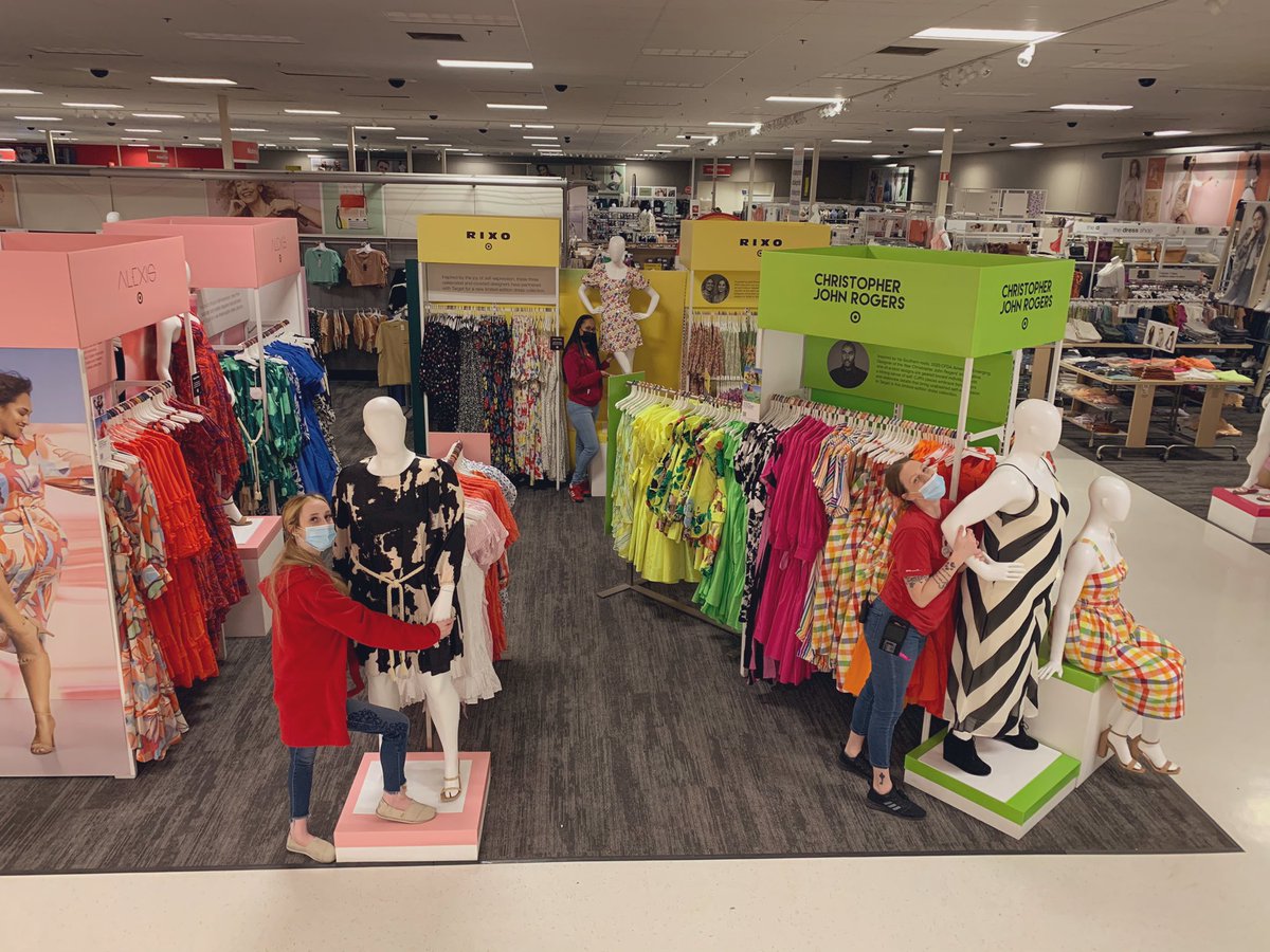gabefromtarget_'s tweet photo. LTO TIME! DBOs Olivia, Dominique, and Amber setting the newest bold and colorful designer dresses by #ALEXISxTarget #RIXOxTarget #ChristopherJohnRogersxTarget excited to watch them educate the guests on these new designers! @JennifeT0819 @couch_jesse @settoselltarget @Summer_K_W https://t.co/lGY5qCslrv