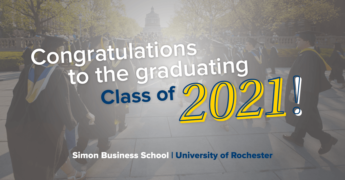 SimonSchool's tweet photo. Today’s the day! 🎉💙💛 🎓We wish the members of Simon Business School’s Class of 2021 the best of luck in their future endeavors—we can’t wait to see everything you will accomplish! We are #SimonProud of each one of you! https://t.co/qnQRx9ikRi