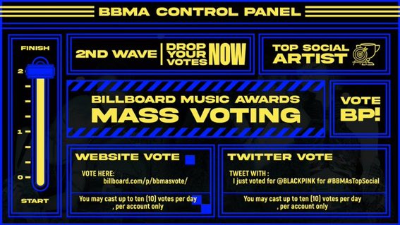 BP_VotingTeam's tweet photo. [BBMAS | Mass Vote]
🗳Second Wave

Blinks you may drop your remaining votes. (10 votes per account per day)

Website Vote: 🔗https://t.co/whtP9D9qOB

iHEART OTG ON SPOTIFY
I just voted for @BLACKPINK for #BBMAsTopSocial (2) https://t.co/KMEePs75pl