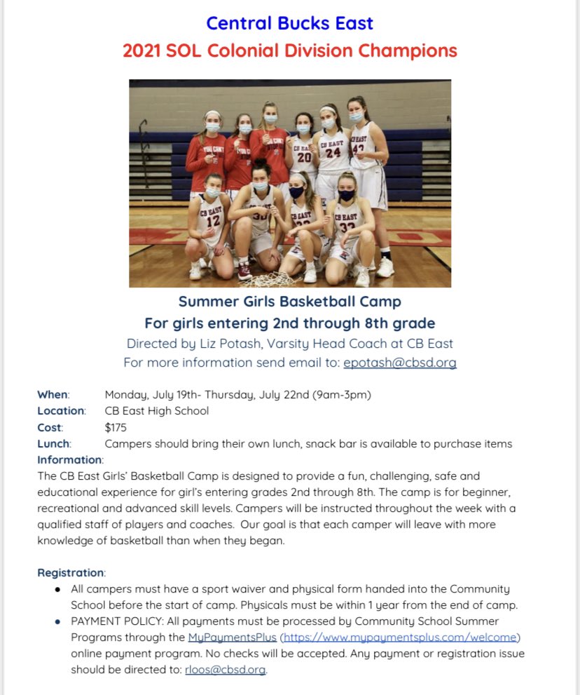 Looking forward to bringing our community 🏀 camp back, 7/19-7/22‼️ Register through mypaymentsplus.com/welcome #eastpride