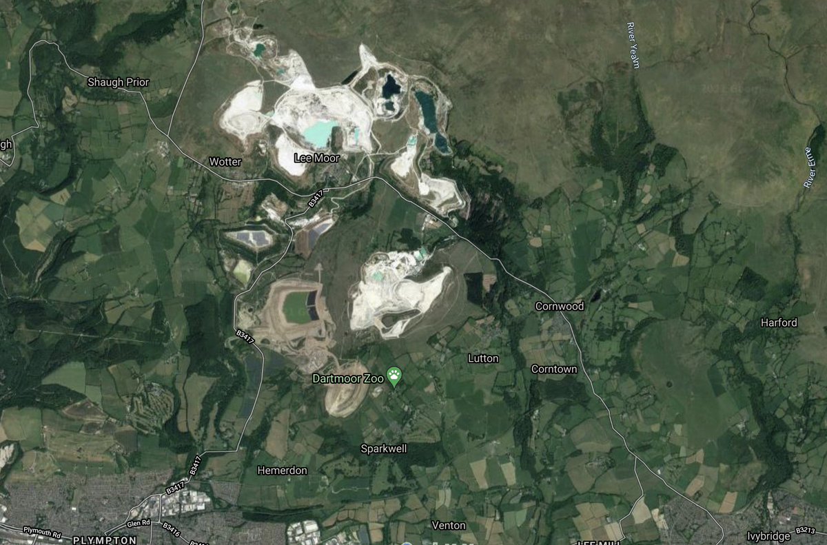 CharterhouseSq's tweet image. ⬆️ Footnote to above

#Drakelands Mine aka. #Hemerdon Mine has a long &amp;amp; interesting history described here&amp;gt; en.wikipedia.org/wiki/Drakeland…

Image shows location of mine (11 miles NE. of Plymouth &amp;amp; immediately north of #Sparkwell &amp;amp; Hemerdon) &amp;amp; adjacent to China Clay pits near Lee Moor.