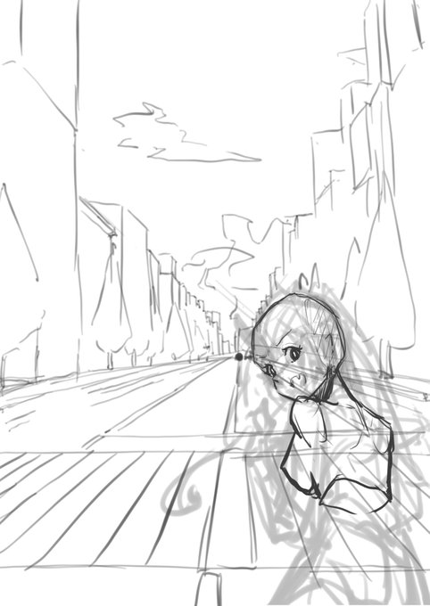 背景練習するためのラフ描き中
秋葉原で撮った写真を参考 