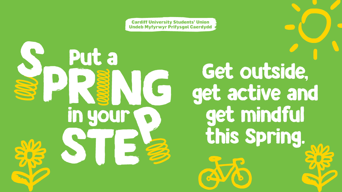 cardiffstudents's tweet photo. It's the last week of our well-being initiative, #SpringInYourStepCUSU where we want you to:
💭Get Mindful
🏃Get Active
🌳Get Outside
Make use of our walking, running and cycling routes and take part in our Get Active challenge💚: https://t.co/N8UPhcnoaM https://t.co/QdZE07aalg